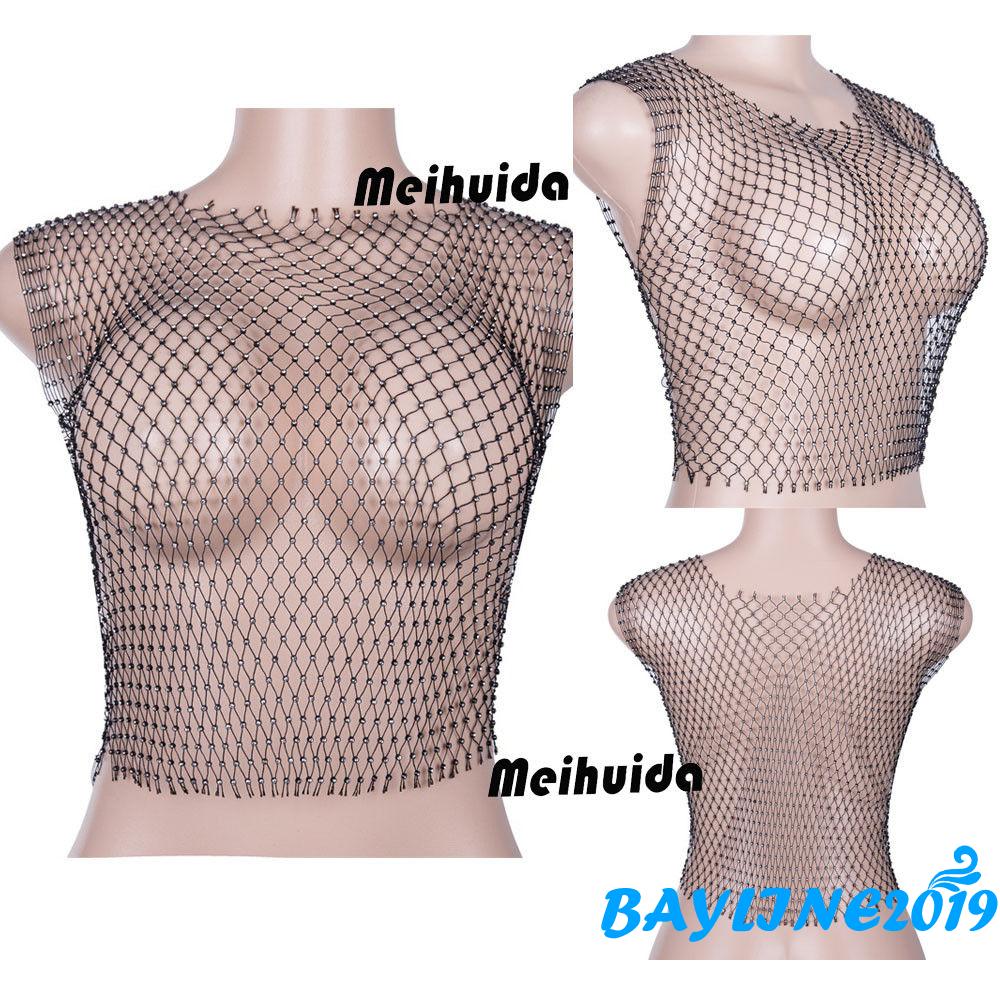 Áo Croptop Không Tay Đính Đá Lấp Lánh Quyến Rũ Cho Nữ