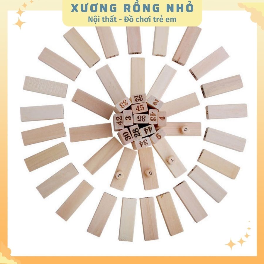 Bộ đồ chơi rút gỗ 48 thanh - kèm 4 xúc xắc gỗ (Loại To)- Xếp Hình Domino Xả Stress bằng gỗ thông tự nhiên,Xương Rồng Nhỏ