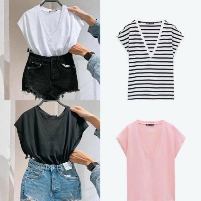 Áo thun trơn cổ tim tay cánh dơi Áo phông trơn cổ tim Cotton mềm mát *
