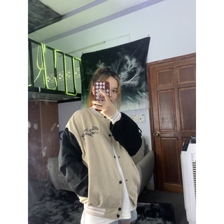 Áo khoác,Áo bomber jacket chữ thêu nam nữ cá tính chất nhung tăm 2 lớp Cao cấp