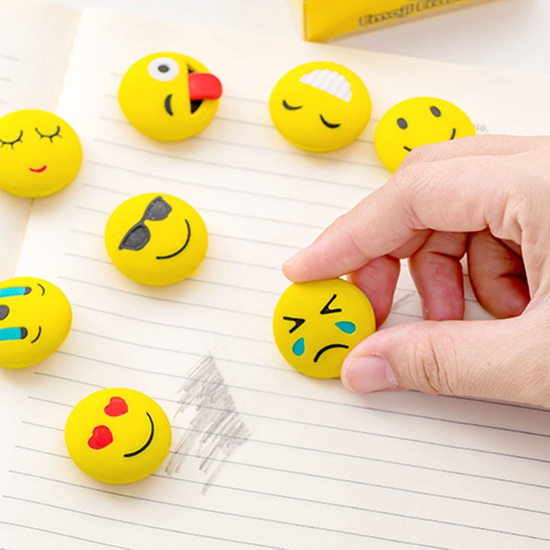 Set gôm tẩy văn phòng phẩm họa tiết biểu tượng cảm xúc đáng yêu cho bé
