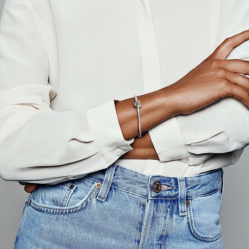 Vòng Tay Dây Xích Khóa Trái Tim Mạ Bạc DIY Kèm Túi Nhung