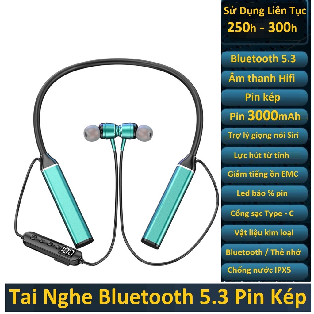 Tai Nghe Bluetooth 5.3 Pin 3000mAh Nghe Nhạc Lên Đến 300 giờ , Led Báo % Pin , Có Khe Lắp Thẻ Nhớ TF.