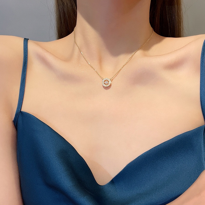 Vòng cổ titan nữ không gỉ mặt tròn đính đá đơn giản phong cách ins hàn quốc nhẹ nhàng thanh lịch mẫu mới