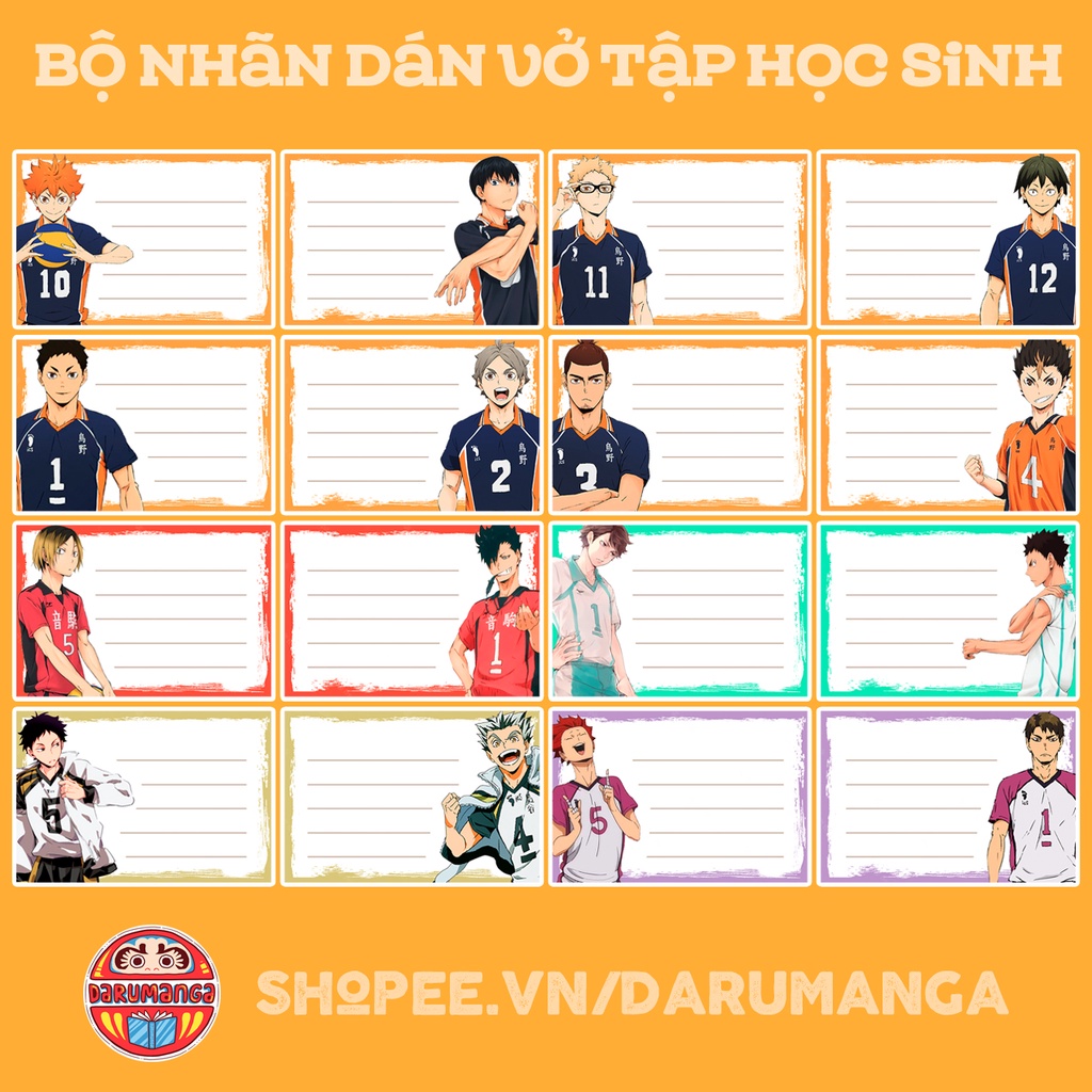 BỘ 16 NHÃN VỞ HAIKYUU! - CHÀNG KHỔNG LỒ TÍ HON - NHÃN VỞ TẬP HỌC SINH ANIME MANGA
