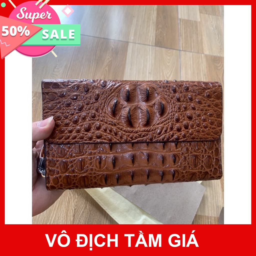 [ 100% CHẤT LƯƠNG ] Ví Cầm Tay Clutch Nam Cao Cấp Da   VÂN CÁ SẤU Mềm Đẹp Nhiều Ngăn tiện dụng