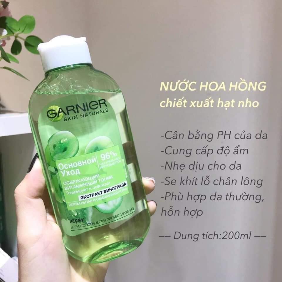 Nước hoa hồng GARNIER chiết xuất từ hạt nho dành cho da thường và da hỗn hợp 200 ml