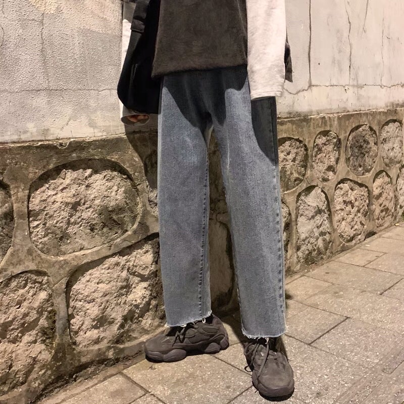 Quần bò jeans ống rộng tua rua trơn basic màu xanh nhạt retro siêu chất ❤️