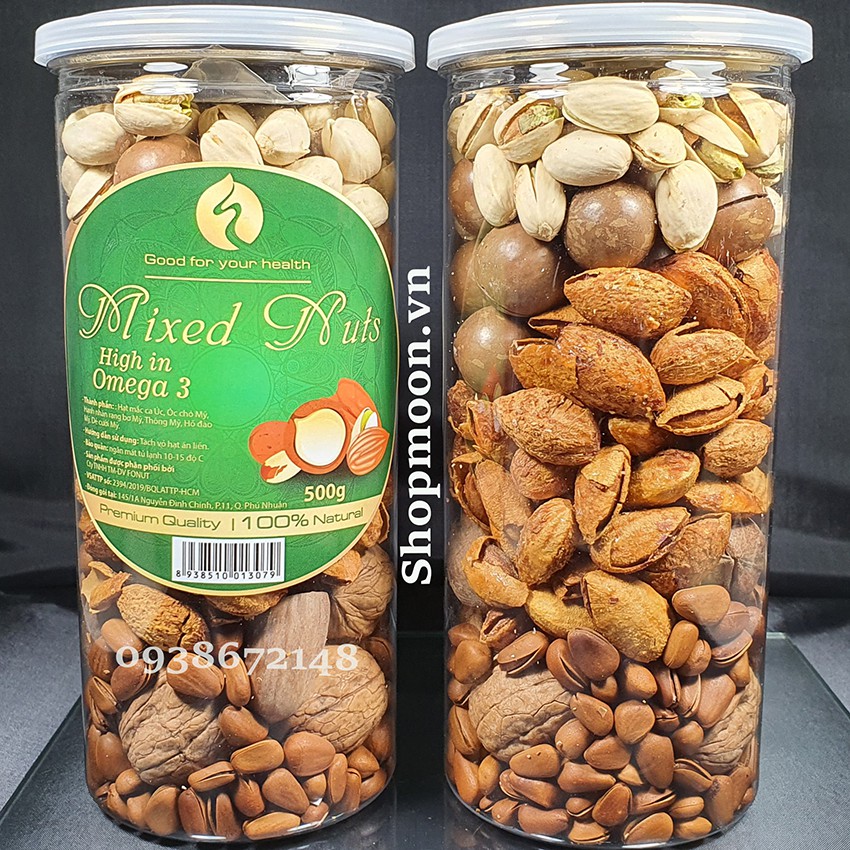 Mixed nuts 6 loại hạt dinh dưỡng Macca, Óc Chó, Hạnh Nhân,  Hạt Hồ Đào, Hạt Thông, Hat Dẻ Cười (hũ 500gr)