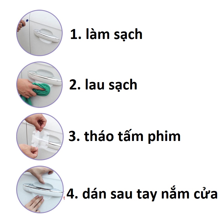 Bộ 4 tấm phim siêu mỏng bảo vệ sau tay nắm cửa, chống trầy xước.
