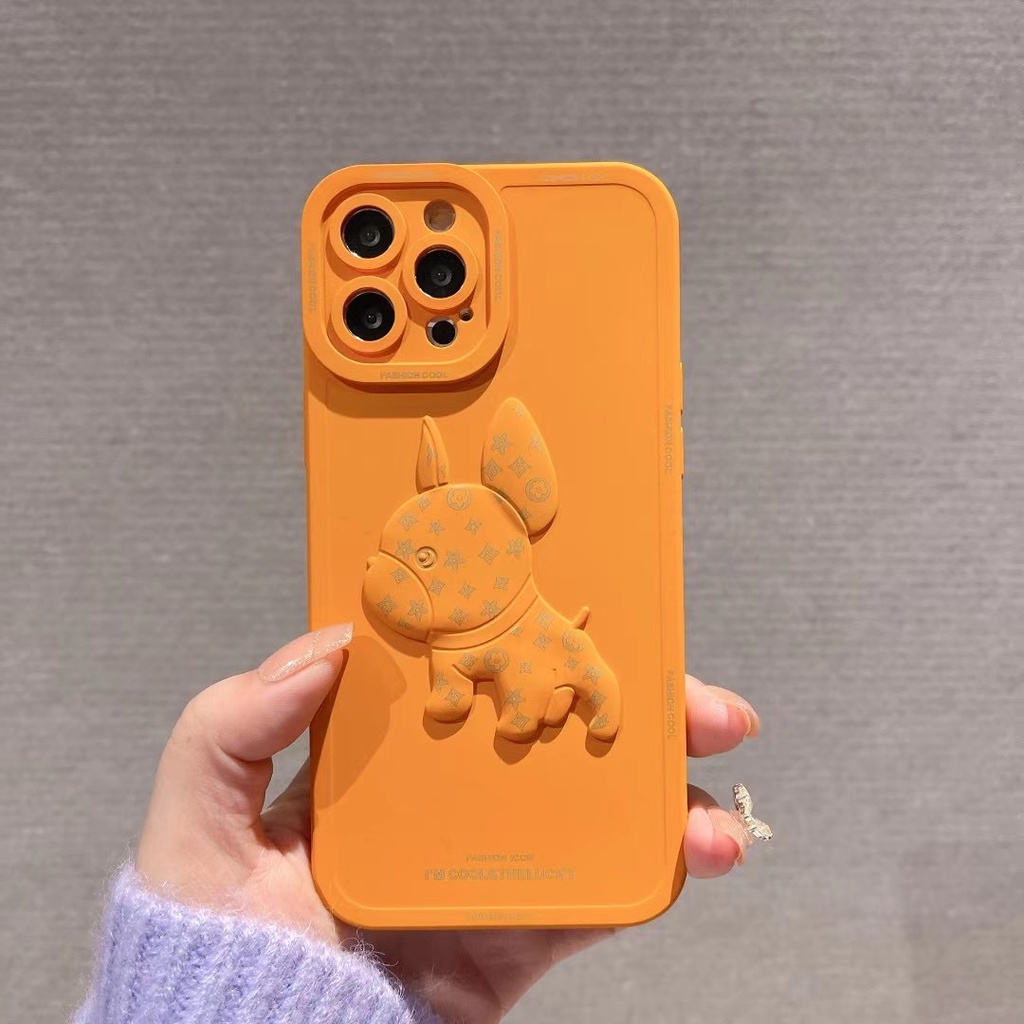 Ốp lưng iphone Bulldog bóng nổi 3D viền si chống bẩn cạnh vuông 7plus/8plus/x/xs/11/12/13 pro/max/plus/promax 13promax | BigBuy360 - bigbuy360.vn