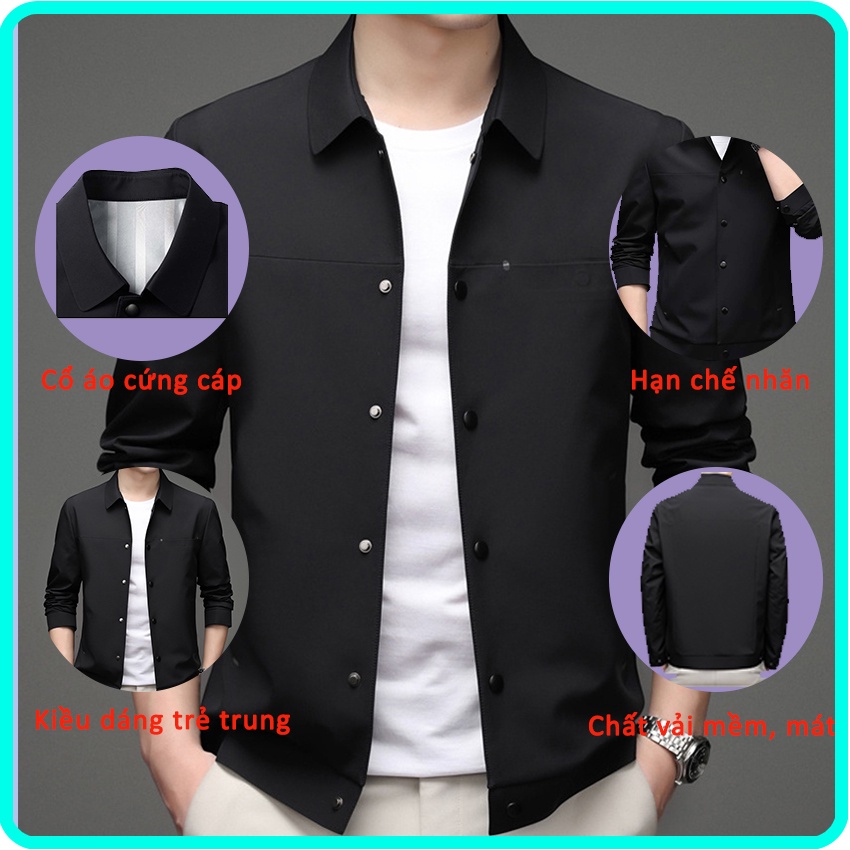 Áo khoác, áo khoác kaki mềm tay lỡ cúc bấm mang phóng cách trẻ trung lịch lãm H55