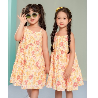 [LITTLE PINK] CHICKI DRESS - Váy hai dây hoa cam bé gái