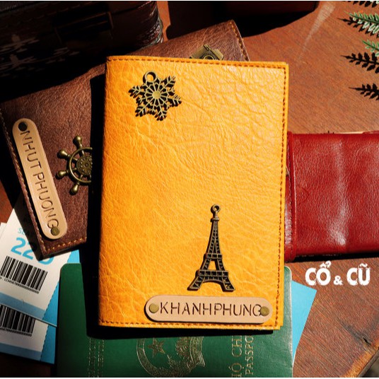 Bao Da Đựng Hộ Chiếu Passport Cover Vàng Nghệ Nhiều Màu Miễn Phí Khắc Tên