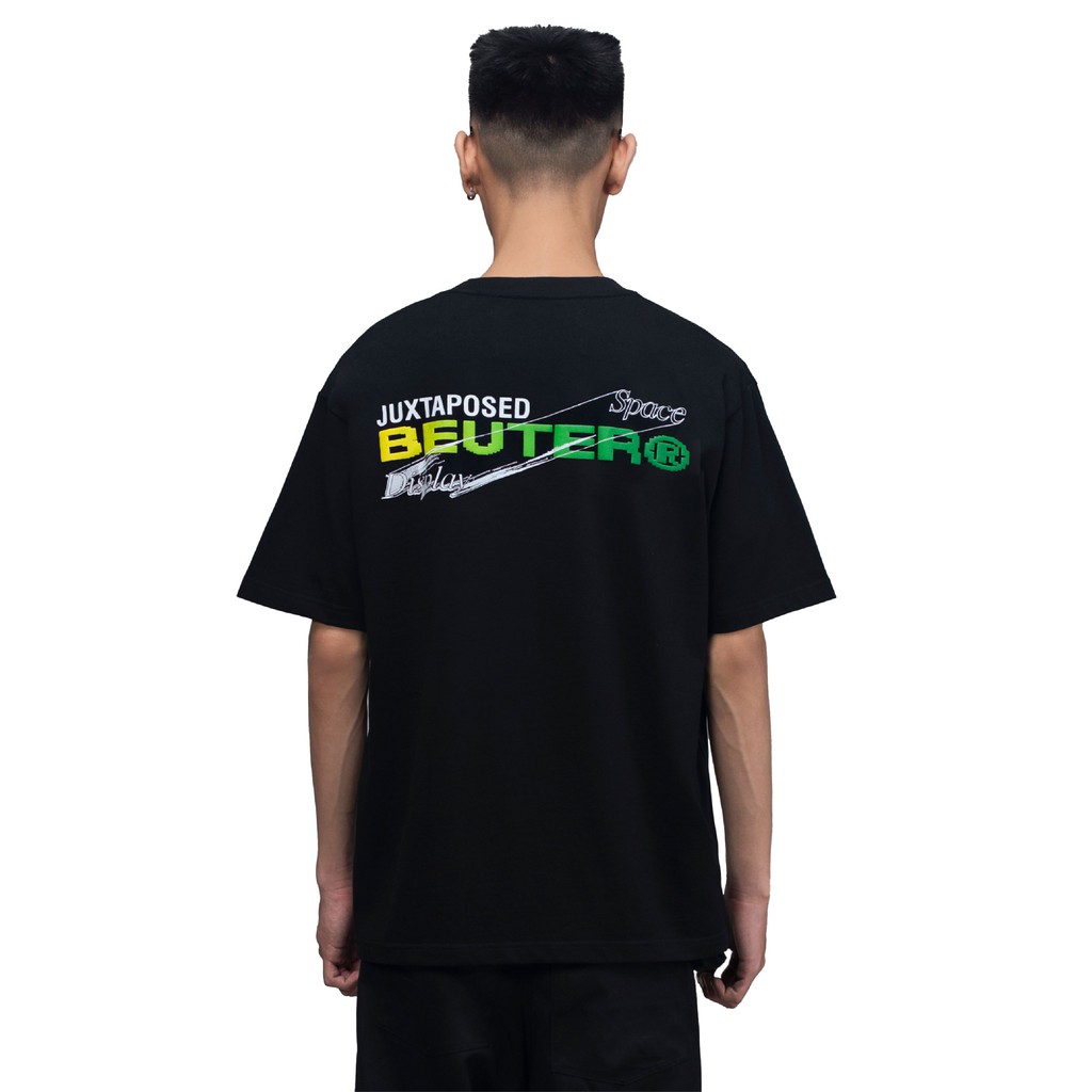 Áo thun nam ngắn tay Beuter Juxtaposed Green Logo Black T-Shirt - The Beuter