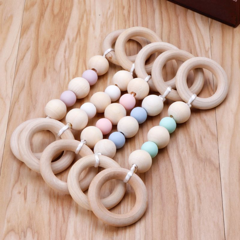 Đồ Chơi Hạt Silicone Tự Nhiên Làm Vòng Đeo Tay Dành Cho Bé Mọc Răng