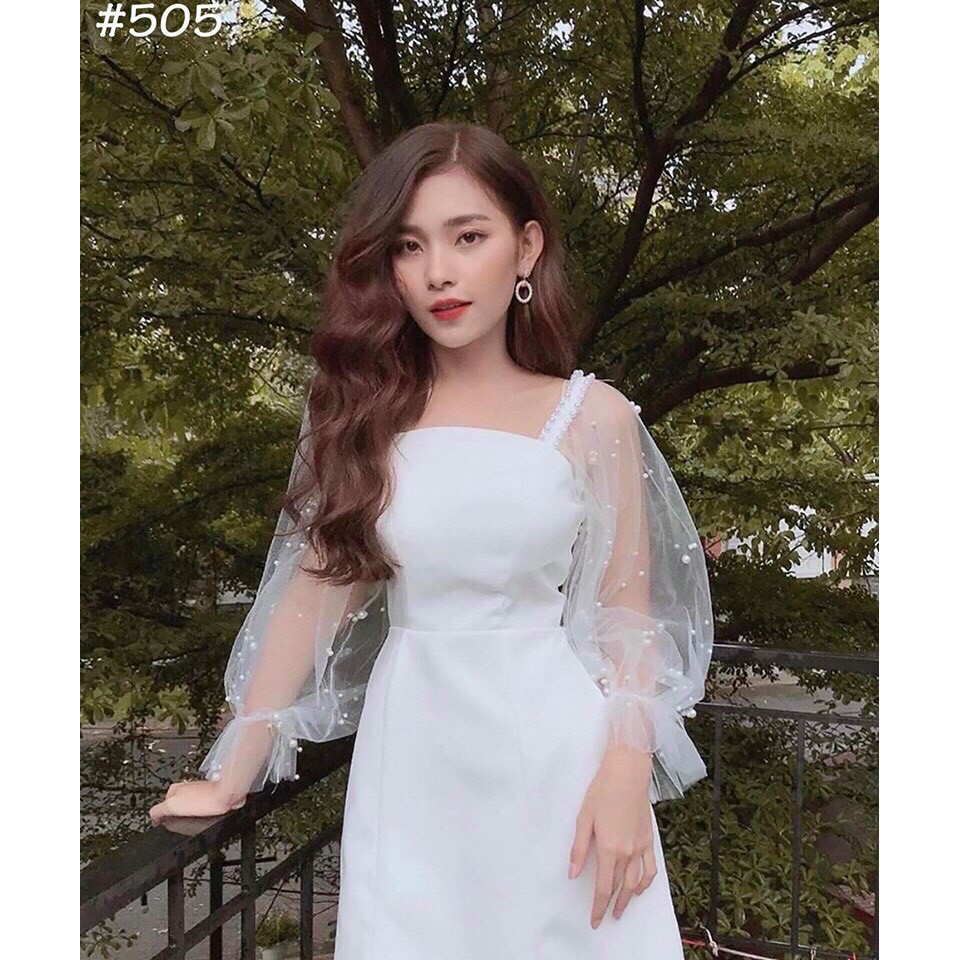 Váy đầm nữ dáng xòe tay lưới dài -LAMASS