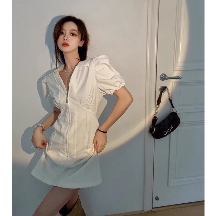 Váy khoá Zip tay bồng