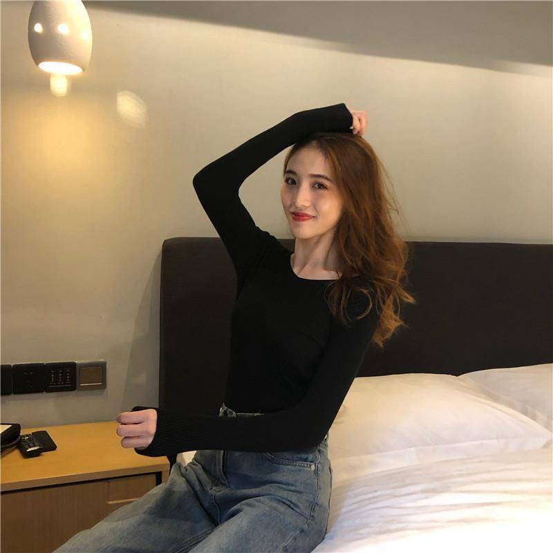 Áo len tay dài cổ chữ V form ôm phong cách Retro Hàn quốc