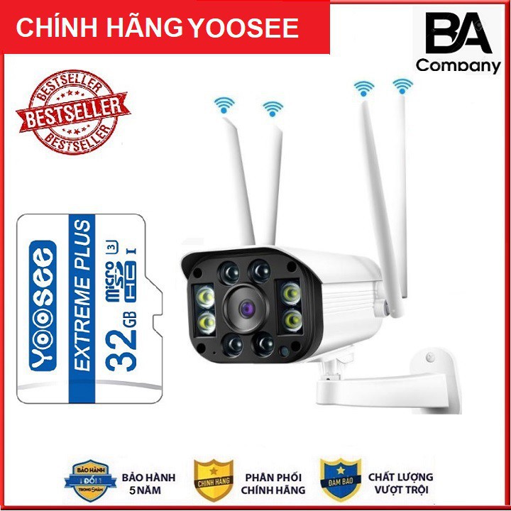 Tùy chọn Camera Yoosee ngoài trời 4 Râu 8 Led 3.0Mpx Full HD Chuẩn 1296pixel Thẻ nhớ 32GB Yoosee Chuyên Dụng