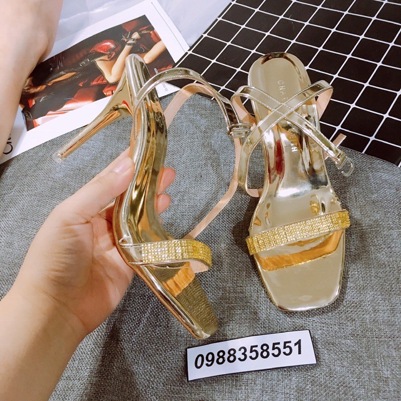 Giày sandal gót nhọn 8-9p quai mảnh đính đá hàng VNXK cao cấp sale sập sàn (ảnh chụp thật)