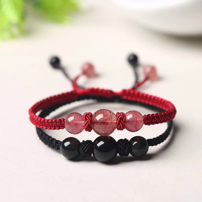 Vòng Tay Dây Bện Đính Đá Pha Lê Hình Quả Dâu Dễ Thương Cho Cặp Đôi