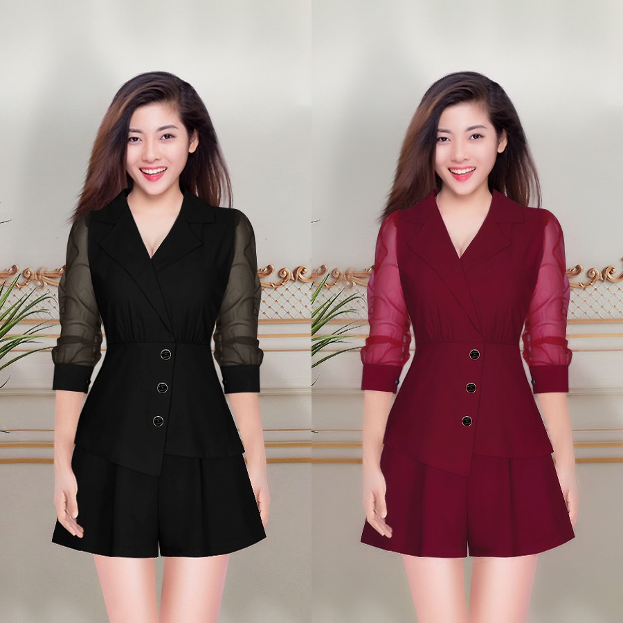 Set Đồ Nữ 💕FREESHIP💕 Set nguyên bộ quần giả váy áo rời tay lỡ phối lưới dây kéo lưng xinh xắn TJ1127