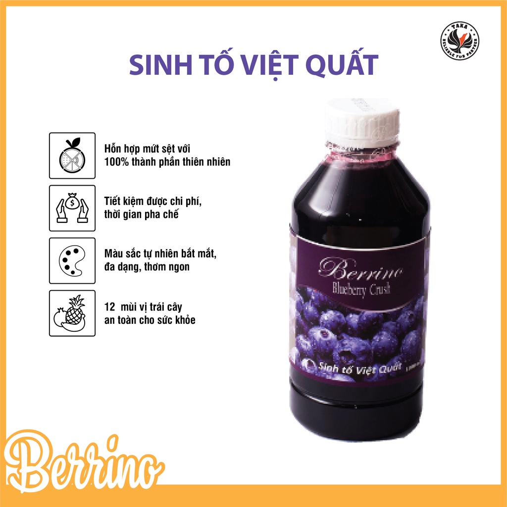 Sinh tố việt quất Berrino chai 1 lít. Hàng Công ty có sẵn giao ngay