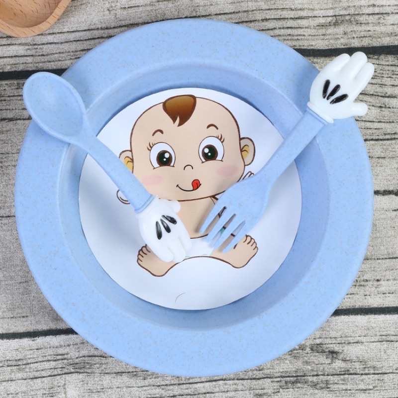 Khay ăn dặm lúa mạch cao cấp hình tròn kèm thìa và dĩa (Hàng loại 1)