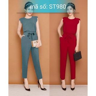 Jumsuit đồ bay dài tay gợn sống thắt nơ eo xinh xắn