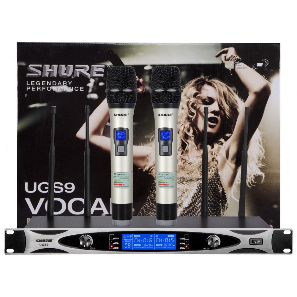 Cặp Micro Karaoke Không Dây Shure UGS9 Chống Hú Tốt, 4 Râu