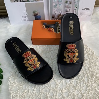 Dép quai ngang nam đế đúc cao cấp thổ cẩm thêu hình con ong