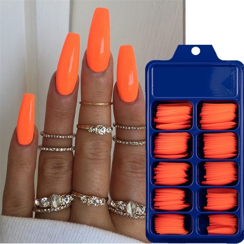 Bộ 100 móng giả chất liệu acrylic màu kẹo che toàn bộ móng DIY