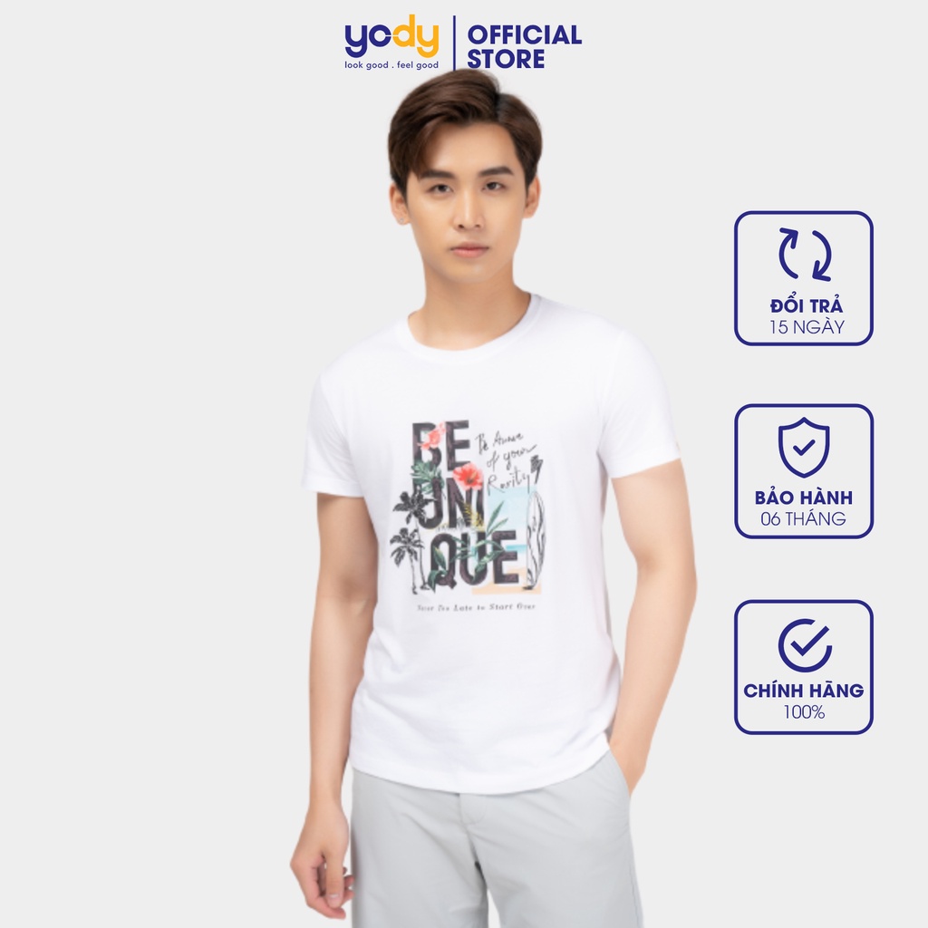 Áo phông Yody nam không cổ ngắn tay in be unique TSM4207