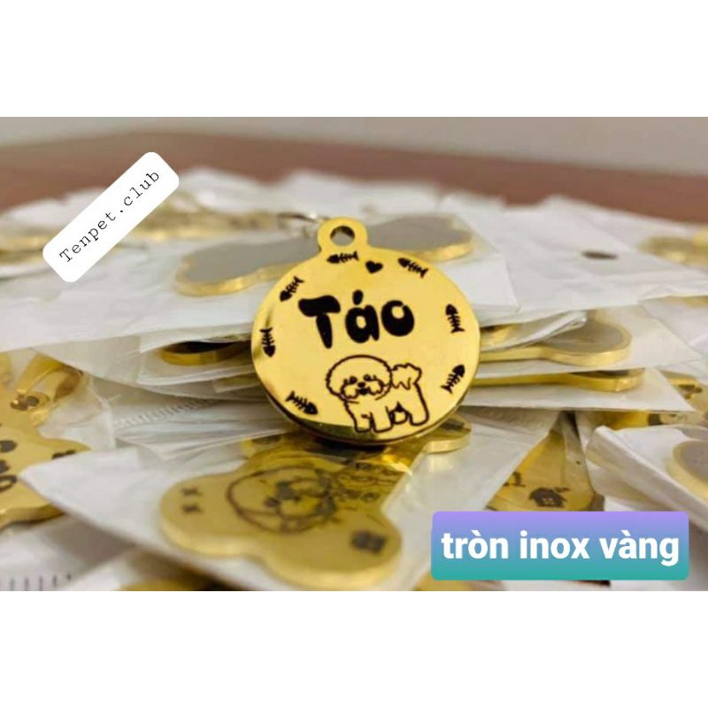 Thẻ tên, pet tag (tặng kèm chuông nhỏ) chất liệu inox, hợp kim nhôm khắc 2 mặt cho thú cưng (chó, mèo, thỏ, sóc...)