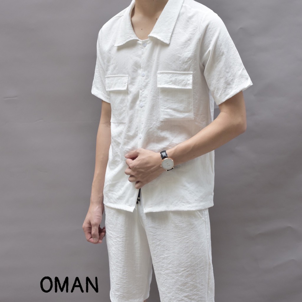 Đồ bộ nam mùa hè, bộ quần áo đũi Linen nam cổ tàu, cổ bẻ dày dặn - OMAN BH21 | BigBuy360 - bigbuy360.vn