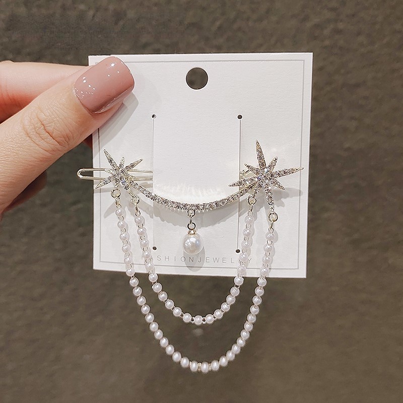 Kẹp Tóc Hình Nơ Đính Đá Ngọc Trai Phong Cách Hàn Quốc