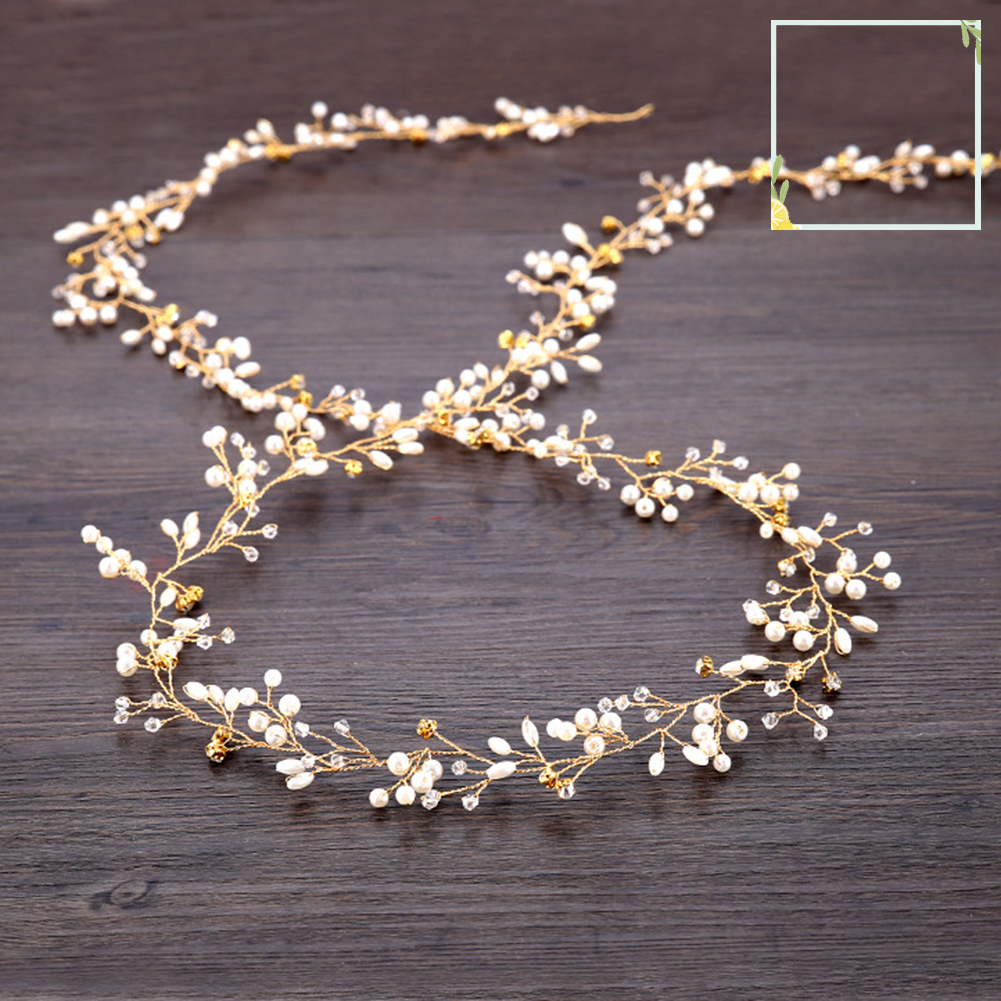 Dây Hoa Đính Ngọc Trai Giả Trang Trí Tóc Cô Dâu 50cm