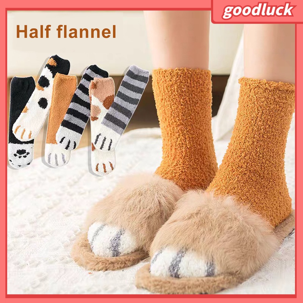 1 Đôi Tất Dài Trung Bình Hình Chân Mèo Chất Liệu Lông Cừu San Hô Dày Dặn Giữ Ấm Mùa Đông