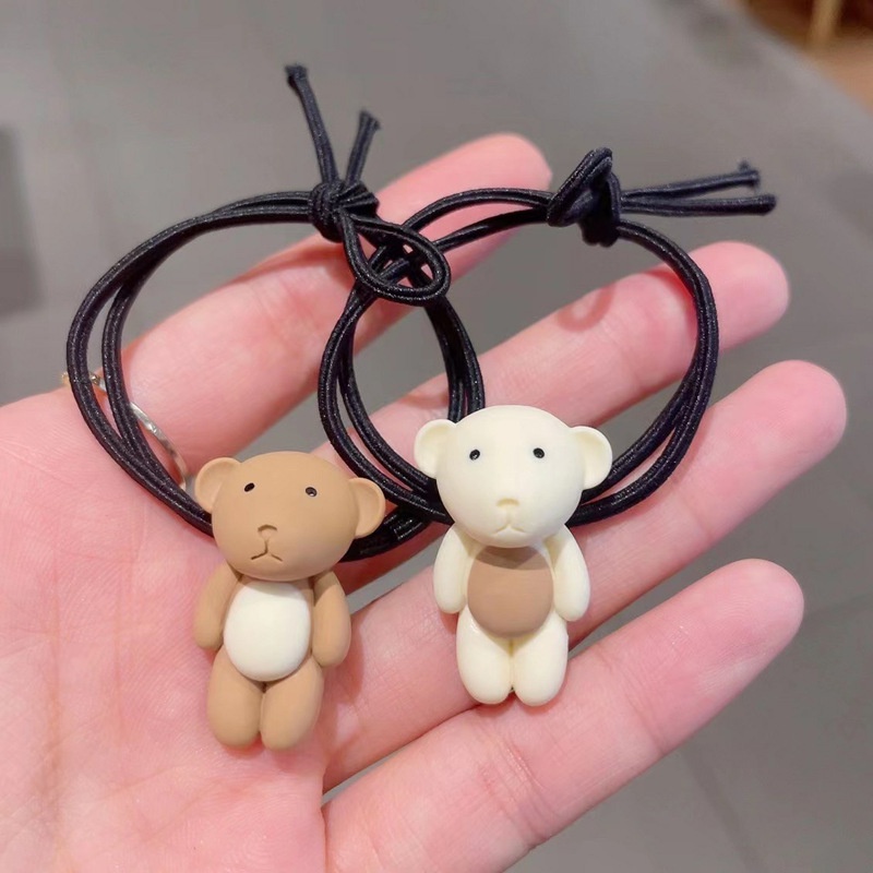 Dây Buộc Tóc Cao Su Co Giãn Bọc Da In Hình Gấu Hoạt Hình Màu Trà Sữa Phong Cách Hàn Quốc Cho Nữ