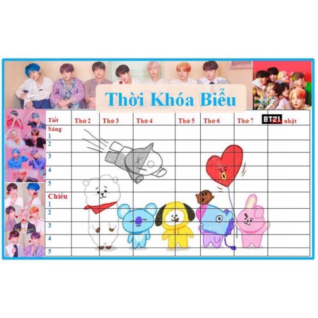 Thời khoá biểu BTS, BT21, Red velvet, Blackpink, Twice, Exid,,,