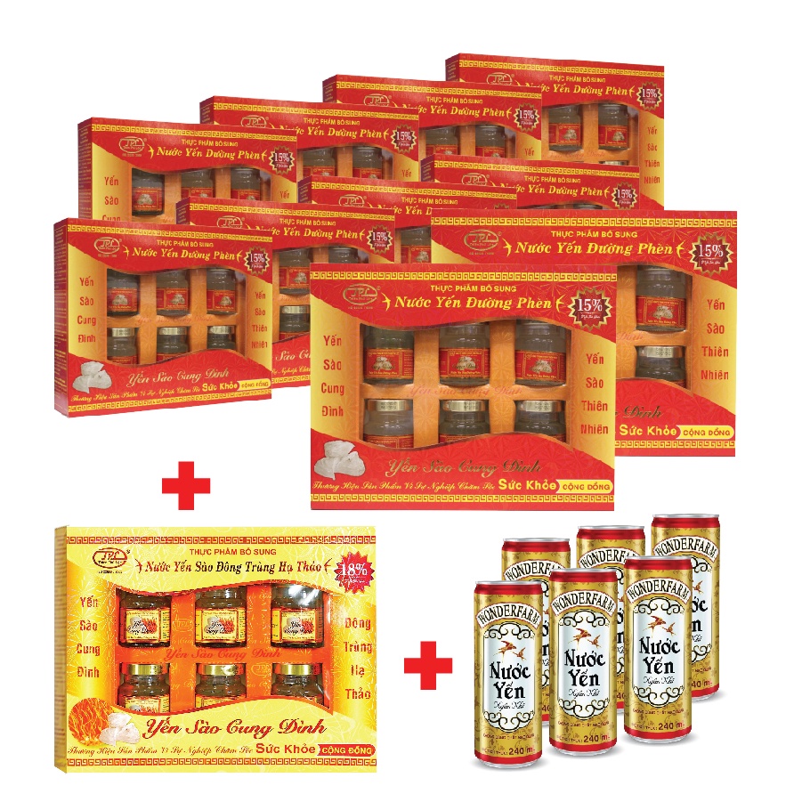 Bộ 12 Hộp Nước Yến Sào Cung Đình Đường Phèn (Tổ Yến 15%) - 12 hộp X 6 lọ X 70ml + Quà tặng trị giá 400.000đ