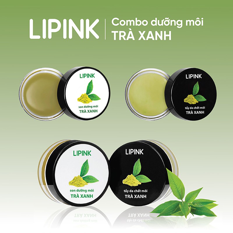 Son dưỡng môi combo LIPINK Trà Xanh - Tẩy da chết môi, dưỡng môi hồng hào căng mịn