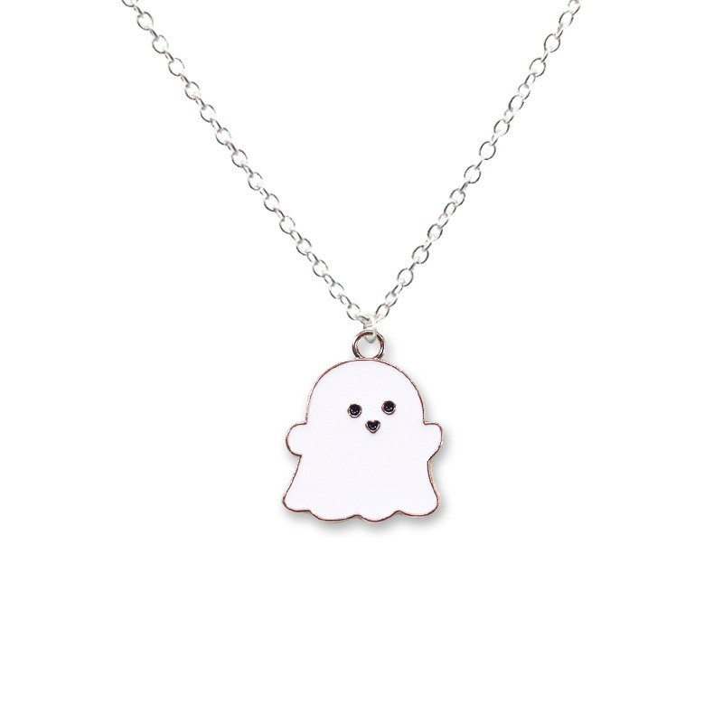 Vòng cổ mặt hình con ma màu trắng đen phong cách Halloween cho nam nữ