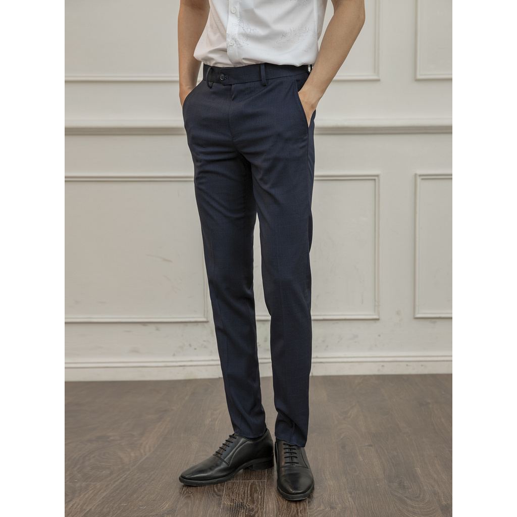 Quần Tây Nam Aristino ATR05009 Quần Âu Nam Màu Xanh Tím Than 13 Kẻ Form Dáng Slim Fit Chất Liệu Polyester