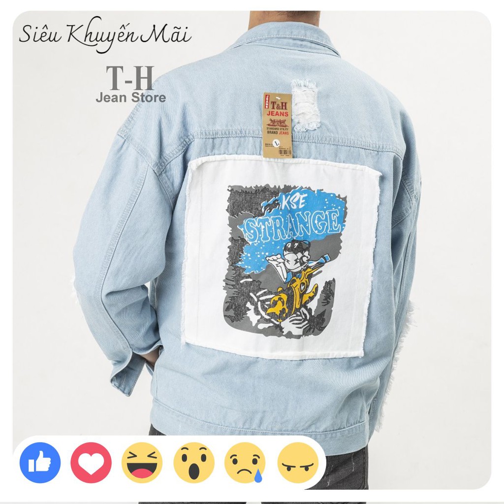 Áo khoác Jean Nam Strange cao cấp, áo khoác bò Nam cá tính fantactisshop555