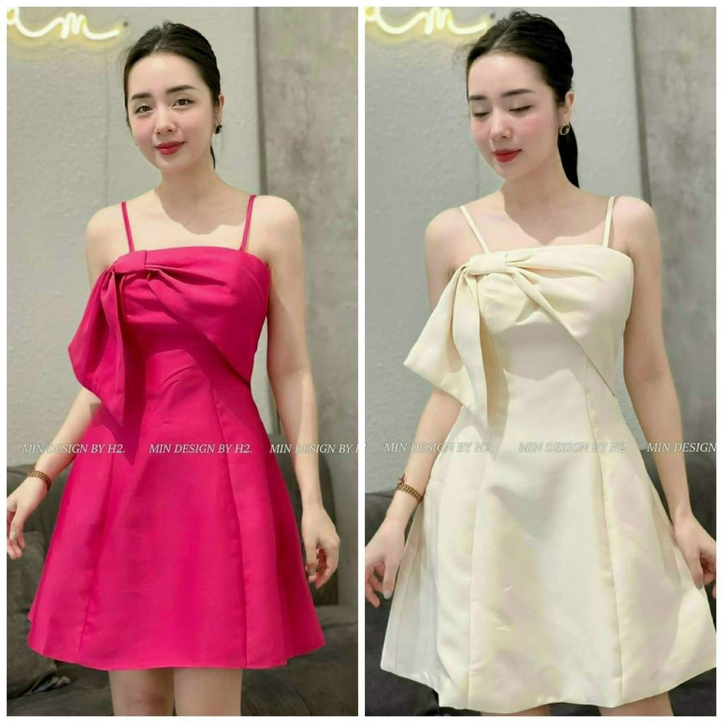 Đầm váy nữ hai dây chéo nơ mix dáng váy xòe ngắn xinh xắn dành cho các nàng đi tiệc, hẹn hò siêu sang chảnh, nhẹ nhàng.