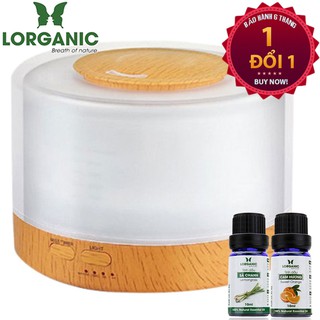 (TẶNG 2 CHAI TINH DẦU SẢ + CAM 10ML) Máy khuếch tán tinh dầu trụ tròn công suất lớn Lorganic