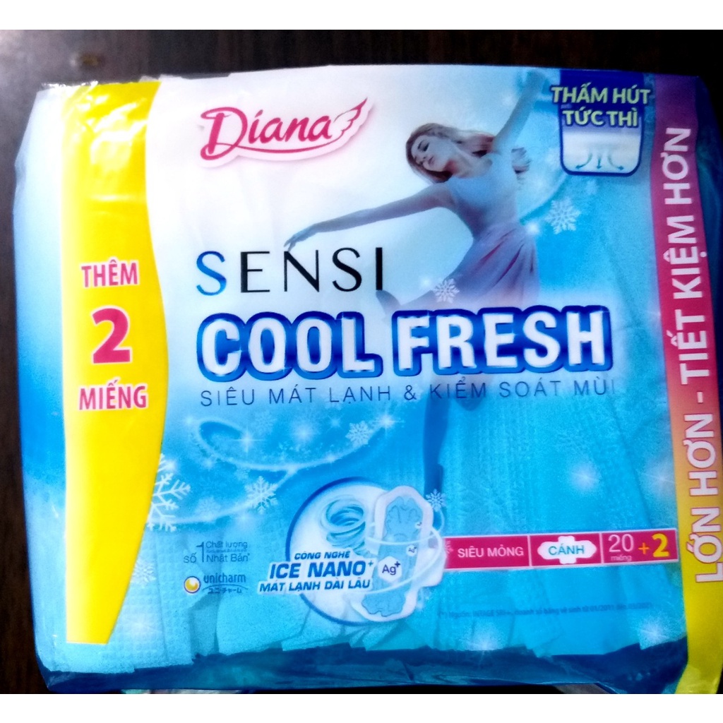 {TẶNG 2 MIẾNG}-BĂNG VỆ SINH MỎNG CÁNH DIANA COOL FRESH (MÁT LẠNH) GÓI 20 MIẾNG, MỖI MIẾNG DÀI 23CM