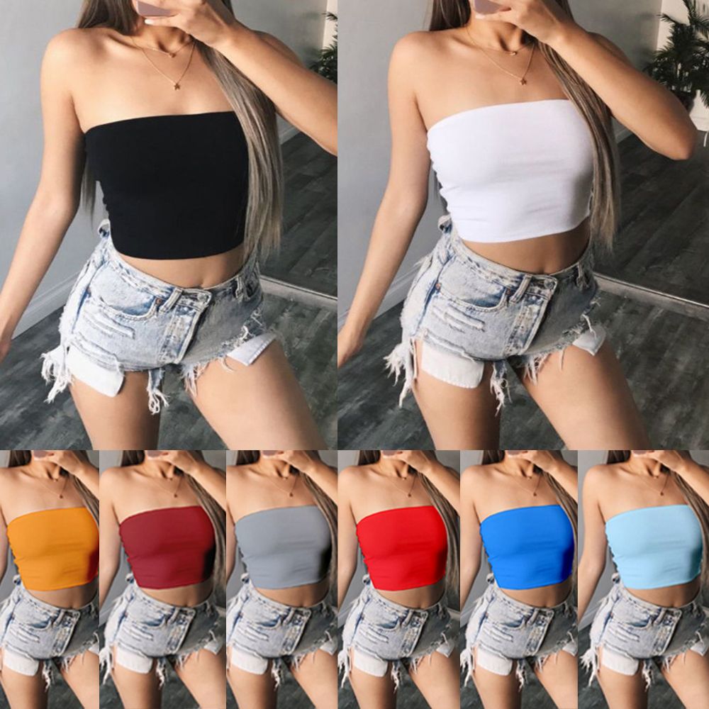 Áo Croptop Không Dây Màu Sắc Trơn Quyến Rũ Thời Trang Mùa Hè Cho Nữ